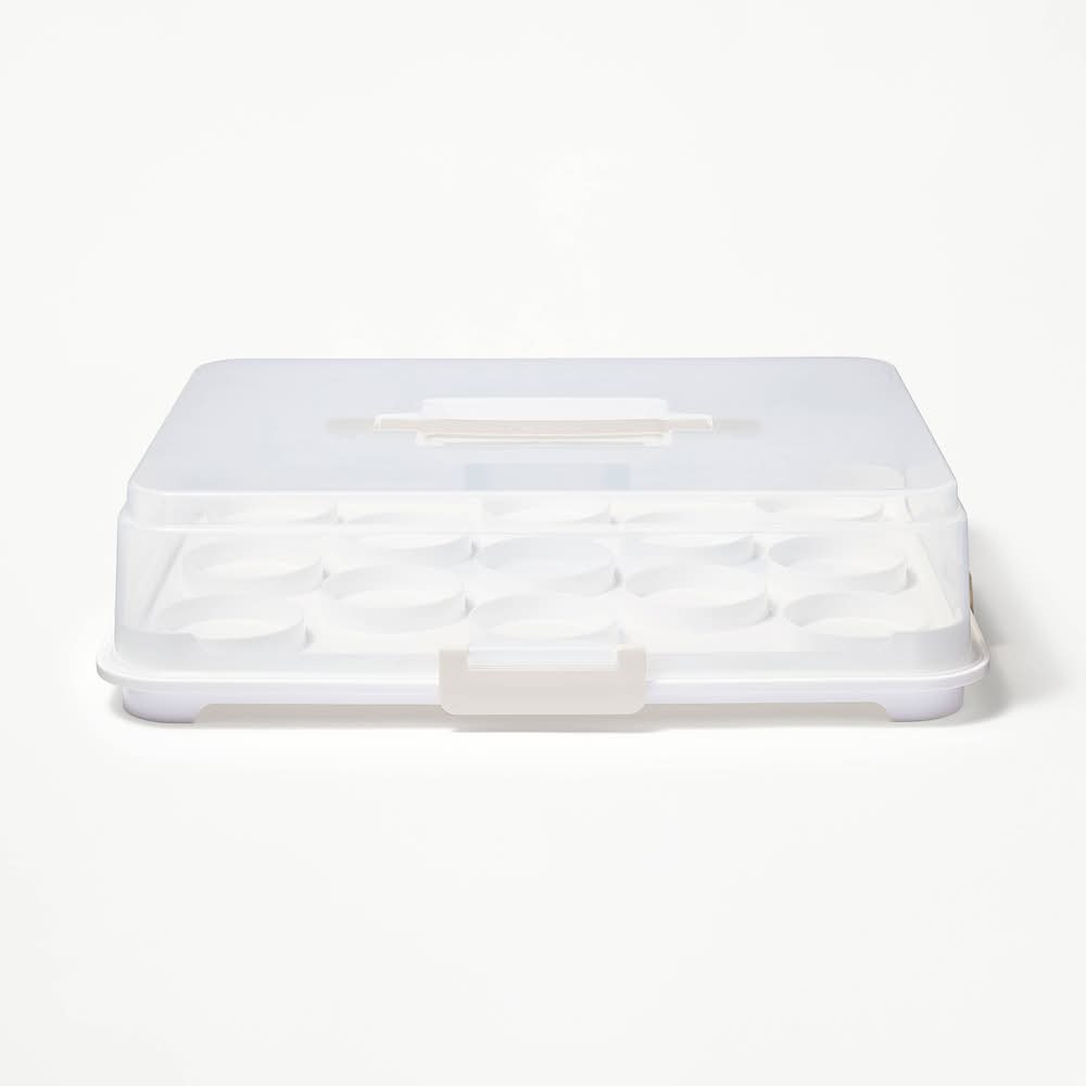 Figmint Plastic Rectangle Cupcake Carrier, Clear/White/Gray