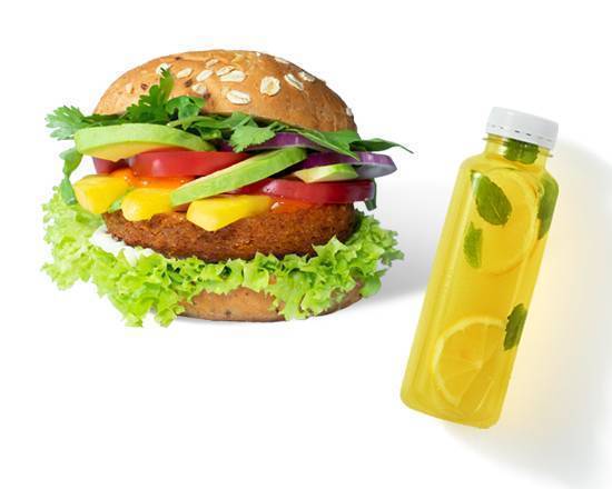 Zestaw Burger Vegan Mango Soczewica z Lemoniadą lub Sokiem