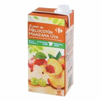 Zumo de melocotón, manzana y uva Carrefour brik 1 l.