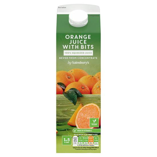 Sainsbury's 100% Pure Squeezed Orange Juice with Bits,  Not From Concentrate 1L
