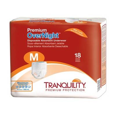 Tranquility Premium OverNight Adult Absorbent Underwear, Disposable, Medium (34"-48"), Case of 72