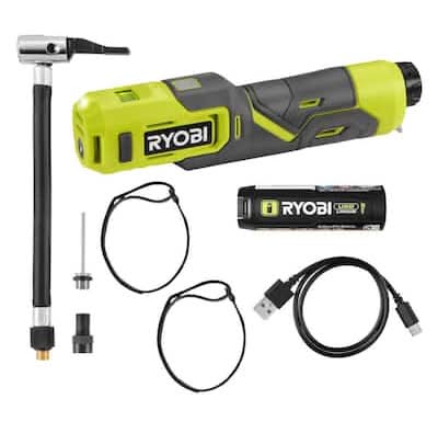 Ryobi Usb Lithium Cordless Bike And Ball Pump Inflator Kit With 2.0 Ah Usb Lithium Battery And Charging Cable