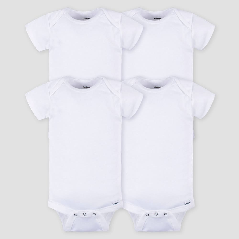 Gerber Toddler Short Sleeve Onesies, 24 Months, White (4 ct)