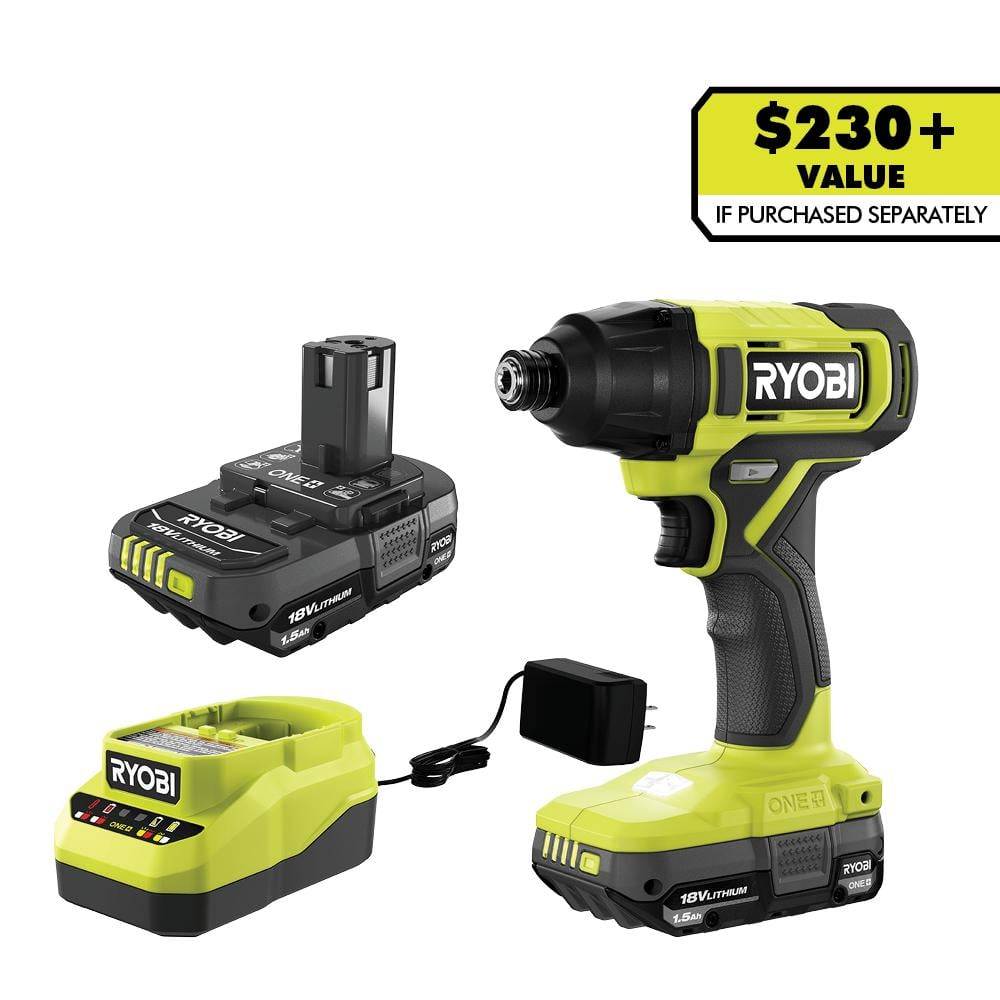 Ryobi One+ 18V Cordless 1/4 In. Impact Drill/Driver Kit With (2) 1.5 Ah Batteries And Charger