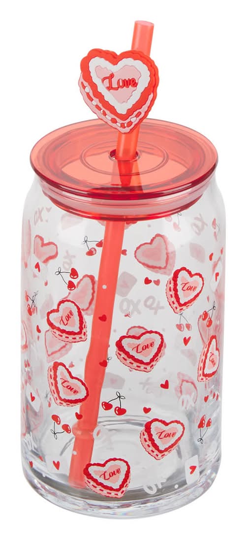 Valentine'S Day Glass Tumbler With Lid Assorted
