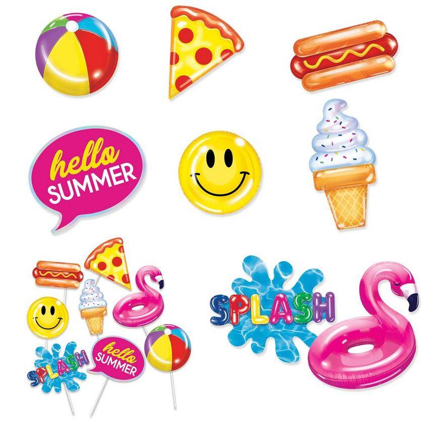 Pool Party Cardstock Plastic Photo Booth Props, 8pc