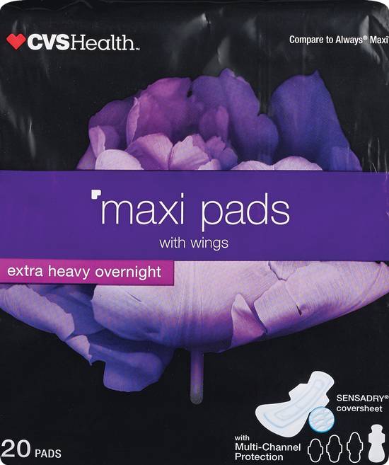 CVS Health Maxi Pads with Wings Extra Heavy Overnight, 20CT