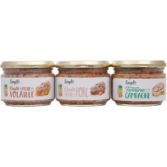 Simpl - Assortiment des pâtés et terrines (3 pièces) (volaille - porc - campagne)