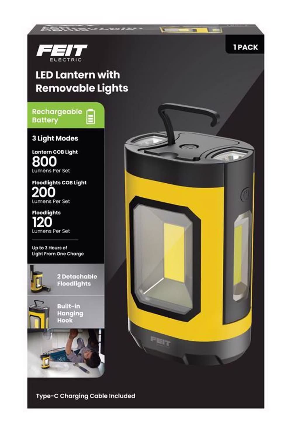 Feit 1000 Lm Led Rechargeable Hanging Hook Work Light