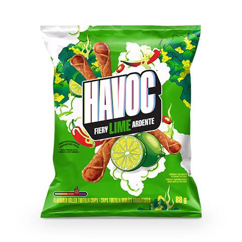 Havoc Fiery Lime Flavoured Rolled Tortilla Chips, 88 g
