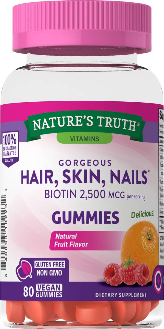 Nature's Truth Natural Fruit Flavor Gummies Gorgeous Hair, Skin & Nails, 80 Pcs