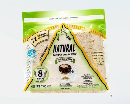 Mountain Bread Natural Wraps Made With Organic Flour 200g