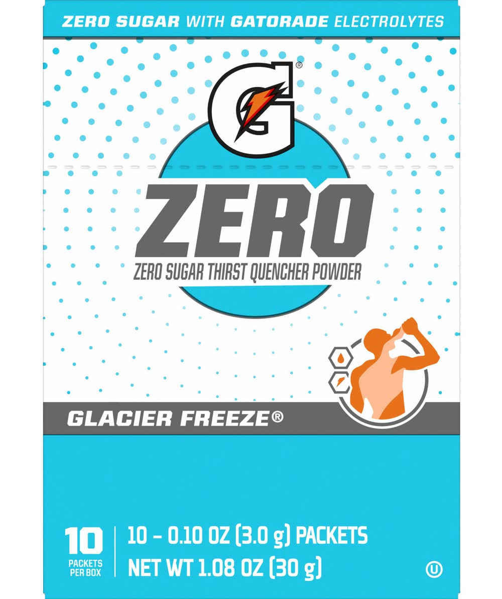 Gatorade Zero Sugar Thirst Quencher Powder Sports Drink, Glacier Freeze (10 x 0.1 oz)