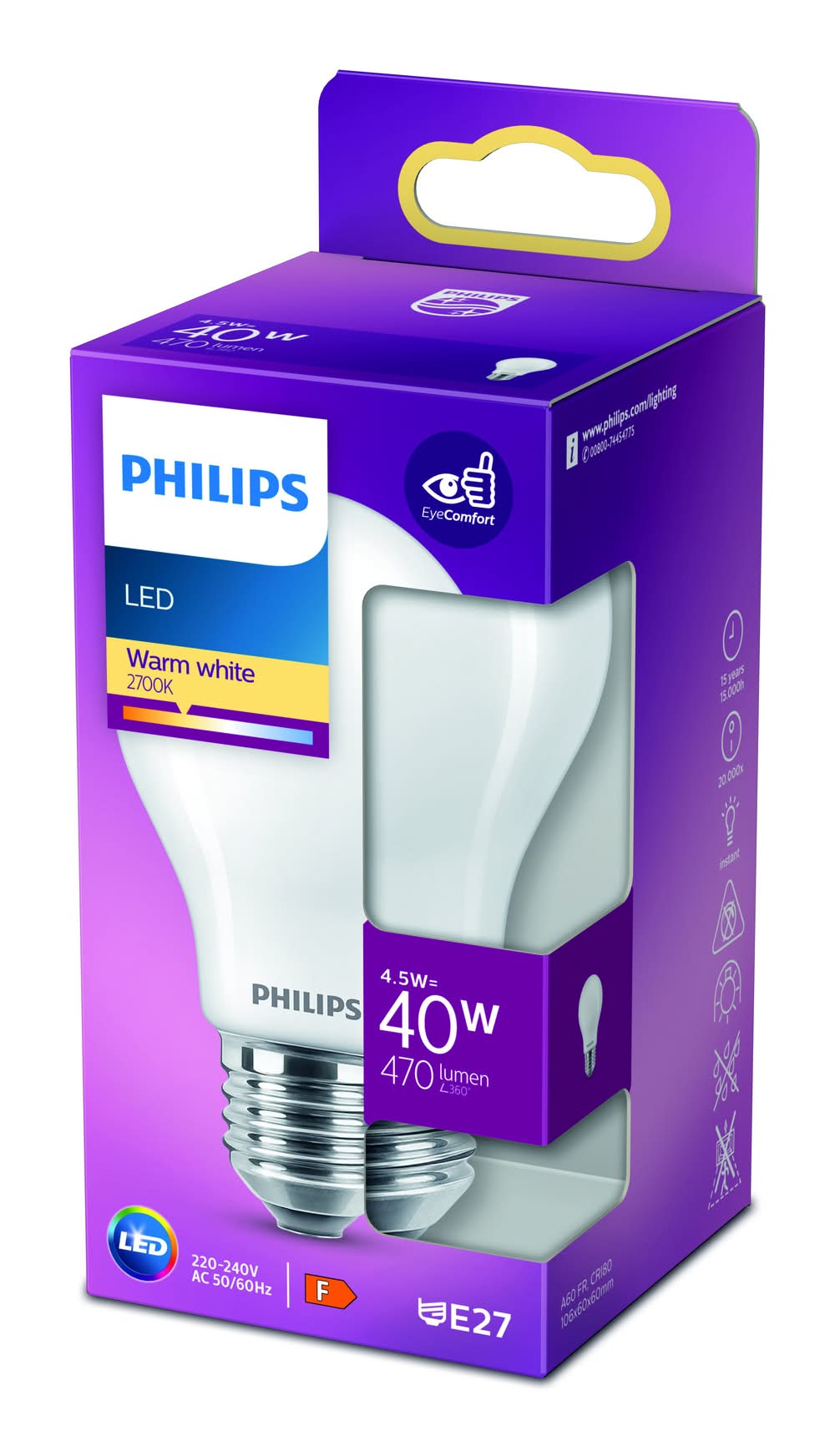Philips - Ampoule led standard e27 40w blanc chaud dépolie verre