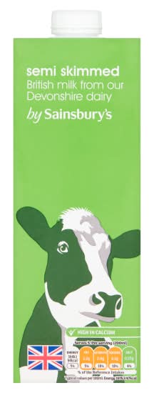 Sainsbury's Semi Skimmed British Milk From Our Devonshire Dairy (1L)