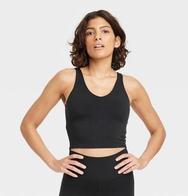 All In Motion Flex Light Support V Neck Cropped Sports Bra, Women, L, Black