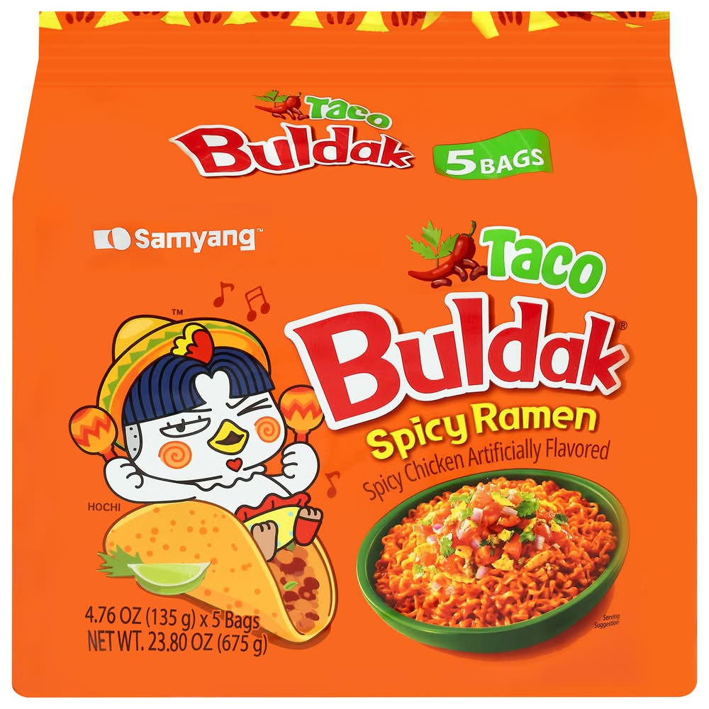 Samyang Buldak Spicy Ramen Bags, Taco Spicy Chicken (5 x 4.76 oz)