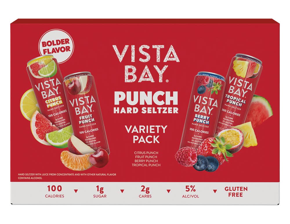 Vista Bay Punch Hard Seltzer Variety pack, Citrus Punch-Fruit Punch-Berry Punch-Tropical Punch (12 x 12 fl oz)
