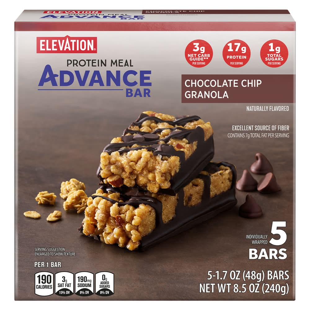 Elevation Protein Meal Advance Bar, Chocolate Chip Granola (5 x 1.7 oz)