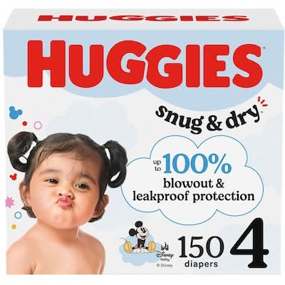 Huggies snug & dry couches pour bébés 22 à 37 lbs - snug & dry baby diapers 22 to 37 lbs (150 unités) (taille 4)