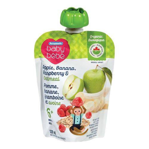 Personnelle purée de pommes, bananes, framboises et flocons d'avoine bio (128ml) - apple banana raspberry oatmeal purée (128 ml)