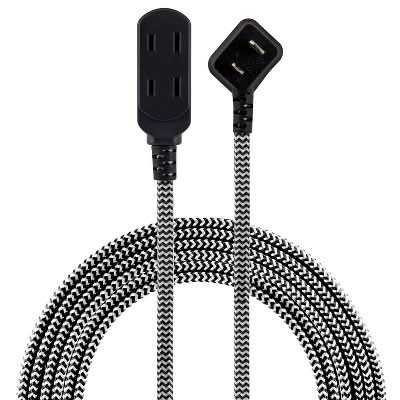 General Electric 3-Outlet Long Extension Braided Cord, 15 ft, Black-Gray