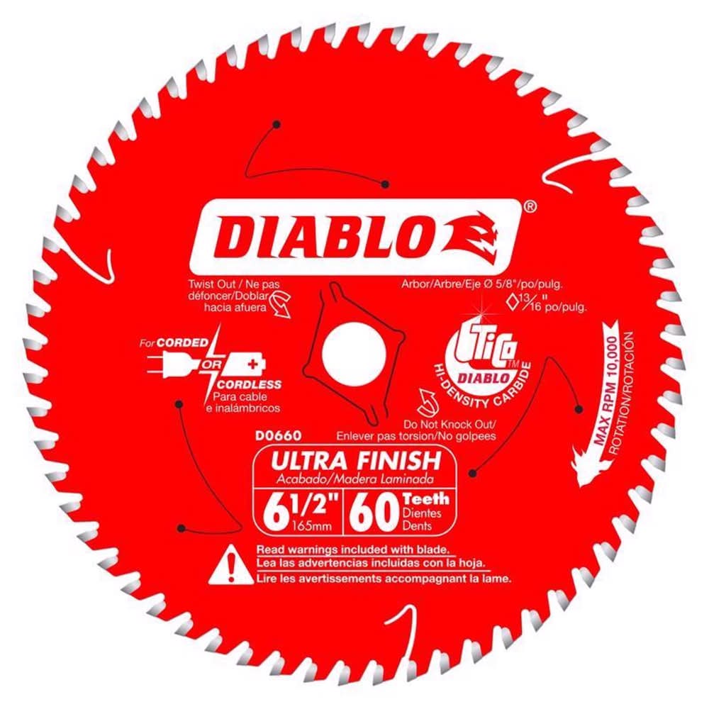 Diablo 6-1/2 In. D X 5/8 In. Ultra Finish Tico Hi-Density Carbide Circular Saw Blade 60 Teeth 1 Pk