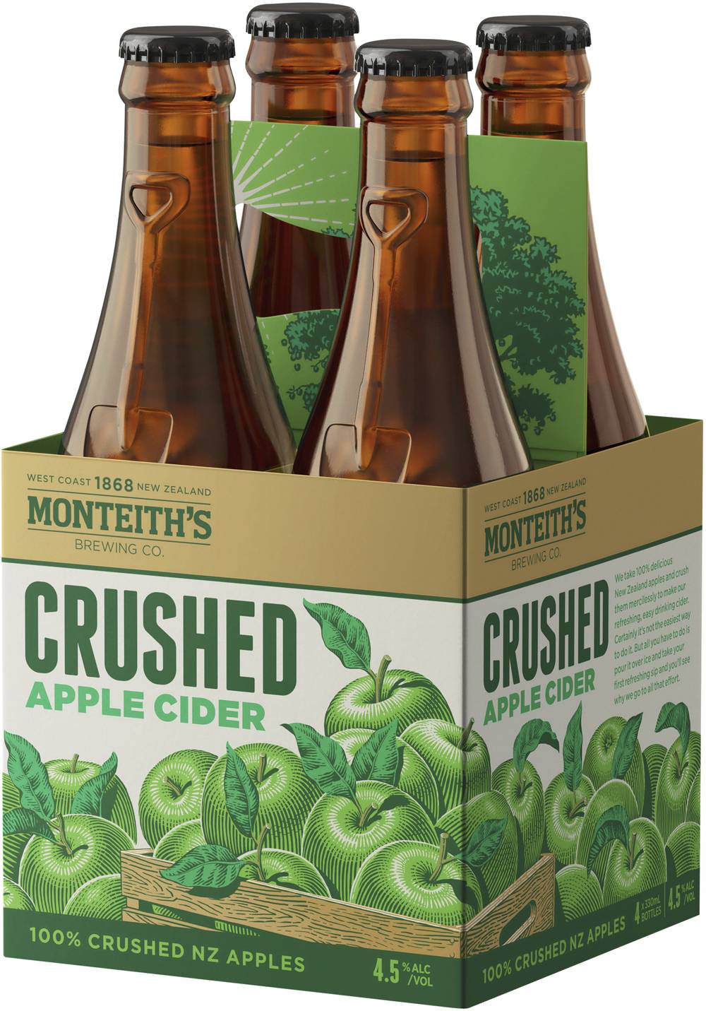 Monteiths Crushed Apple Cider Bottle 330mL X 4 pack
