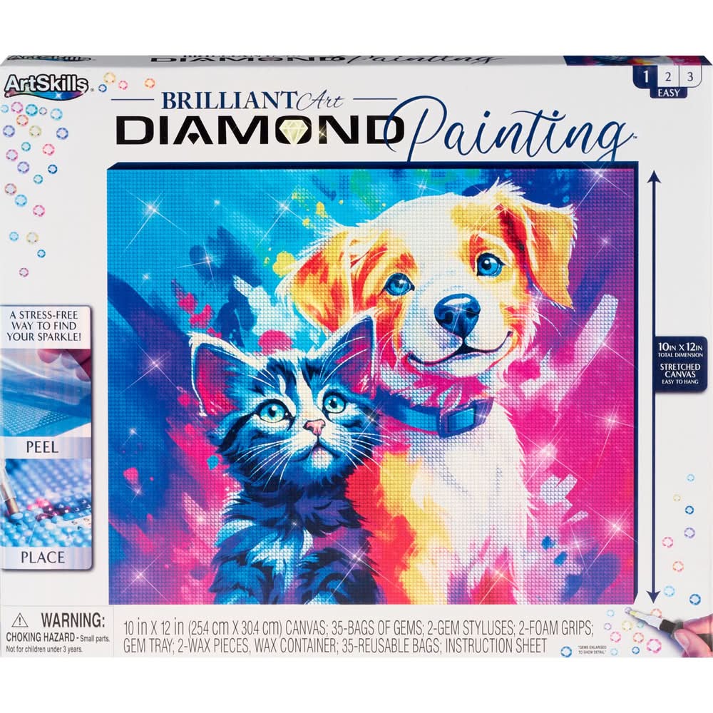 ArtSkills Puppy & Kitty Brilliant Art Diamond Painting Kit, 10 in x 12 in