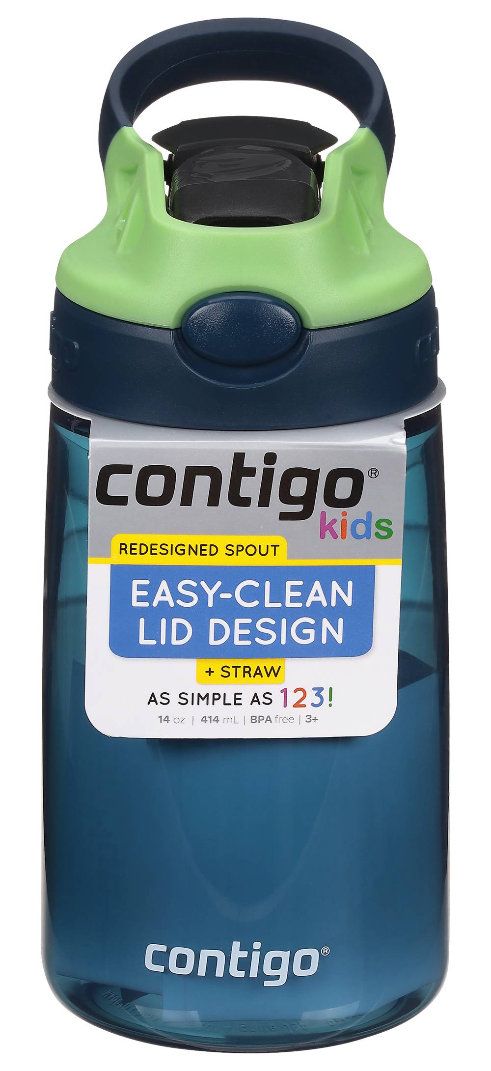 Contigo 14 Oz Capacity Kids Water Bottle For Age 3 Y+, Blueberry-Green Apple