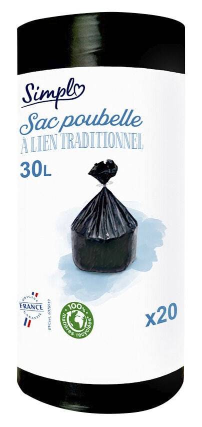 Simpl - Sac poubelle à lien traditionnel capacité 30l, 50x60 cm (20)