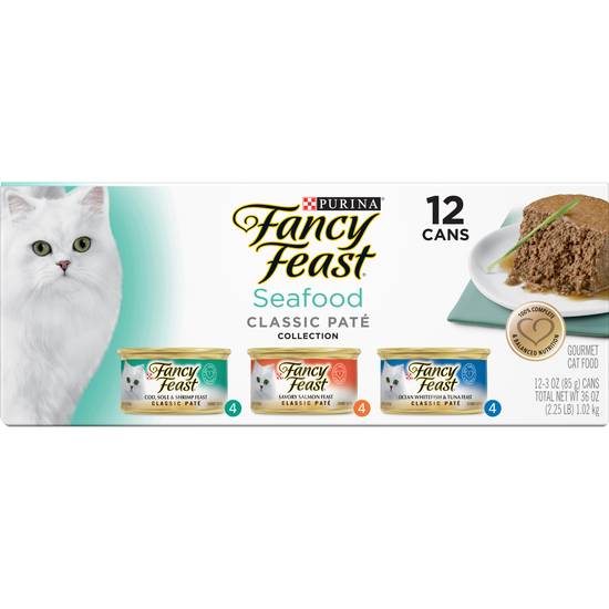 Purina Fancy Feast Classic Seafood Wet Cat Food Variety pack (12 x 3 oz)