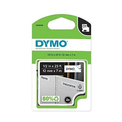 Dymo D1 45013 Black-On-White Tape, 0.5" X 23 (2 ct)