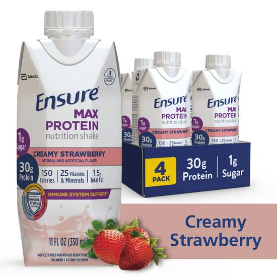 Ensure Max Protein Nutrition Shake, Creamy Strawberry, 11 OZ, 4 CT