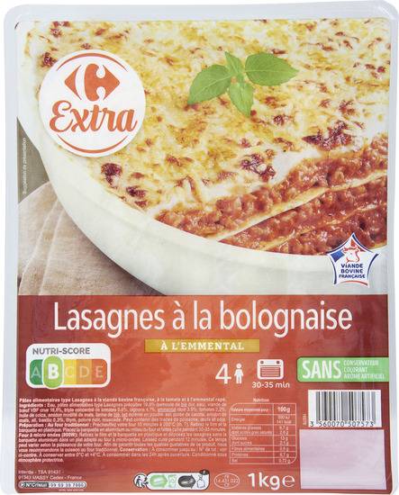 Plat cuisiné lasagnes à la bolognaise CARREFOUR EXTRA - la barquette d'1Kg