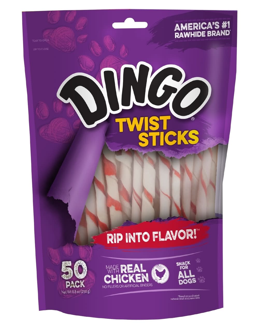 Dingo All Size Dogs Adult Rawhide Twists Chicken 50 Pk