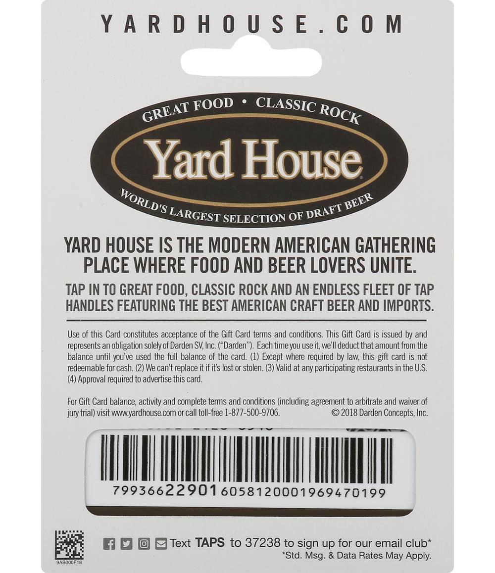 Yard House $25-$100 Gift Card Delivery Near Me | Order Online | Uber Eats