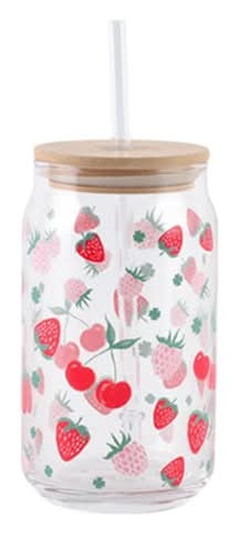 Morrisons Valentines Fruits Glass Tumbler With Straw