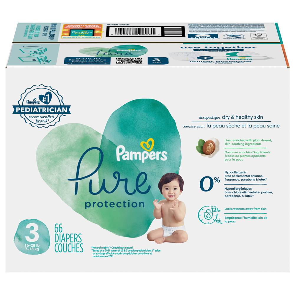 Pampers Pure Protection Diapers, Size 3 (66 ct)