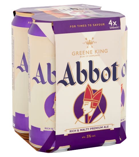 Greene King Abbot Rich & Malty Premium Ale Beer (4 x 500ml)