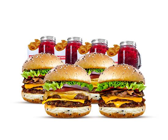 Burger Week: 4 Hamburguesas + 4 papas + 4 bebidas
