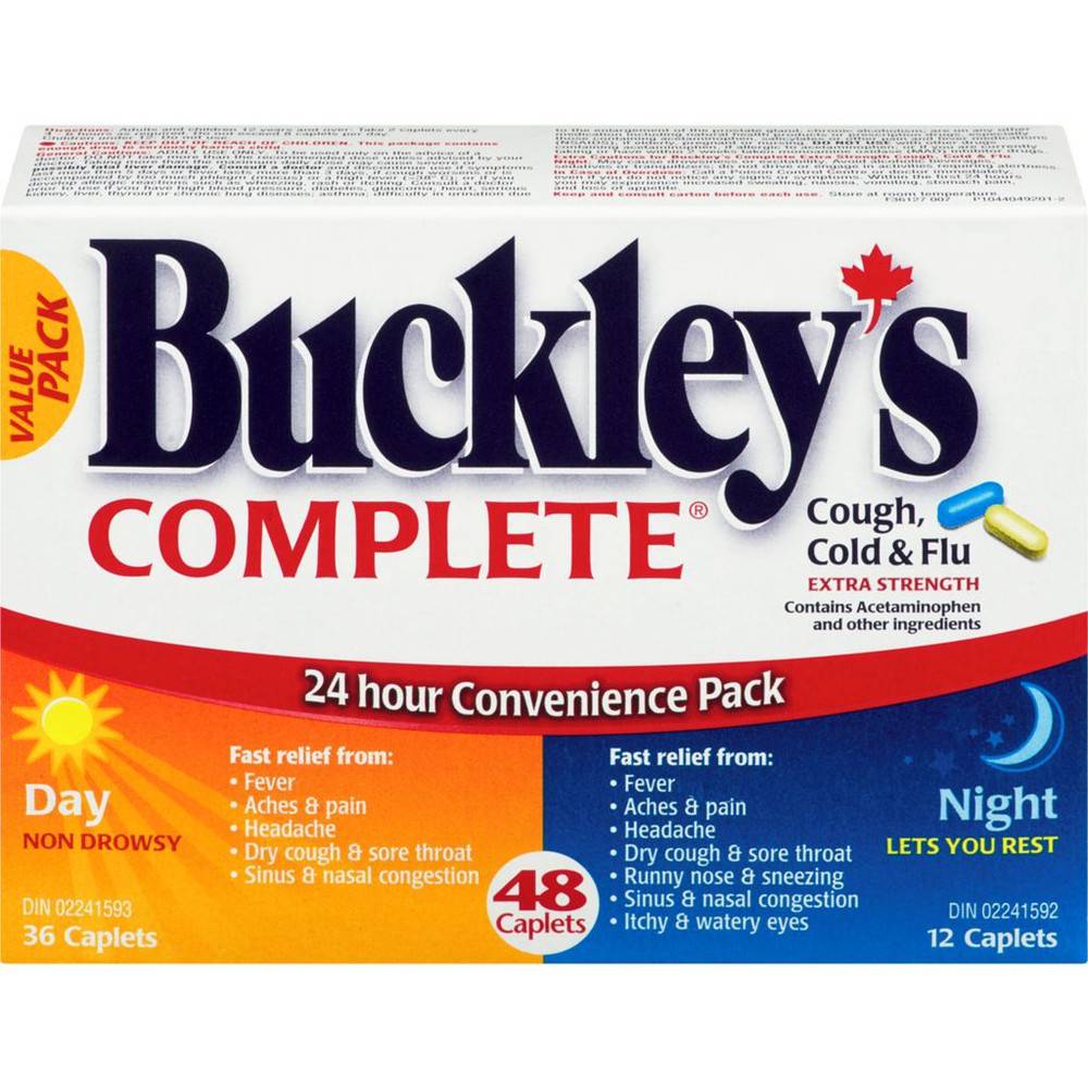 Buckley's Complete Extra Strength Cough Cold & Flu Caplets, Day/Night (50 g)