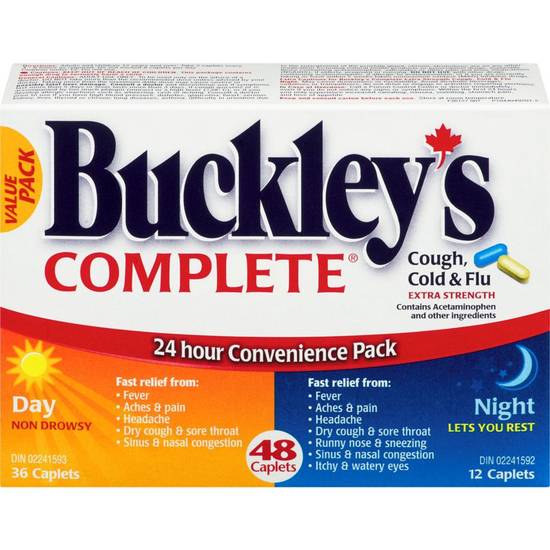 Buckley's Complete Extra Strength Cough Cold & Flu Caplets, Day/Night (48 ea)