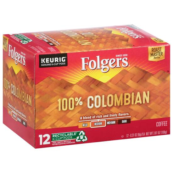 Folgers Keurig Medium 100% Colombian Coffee (12 ct, 0.31 oz)