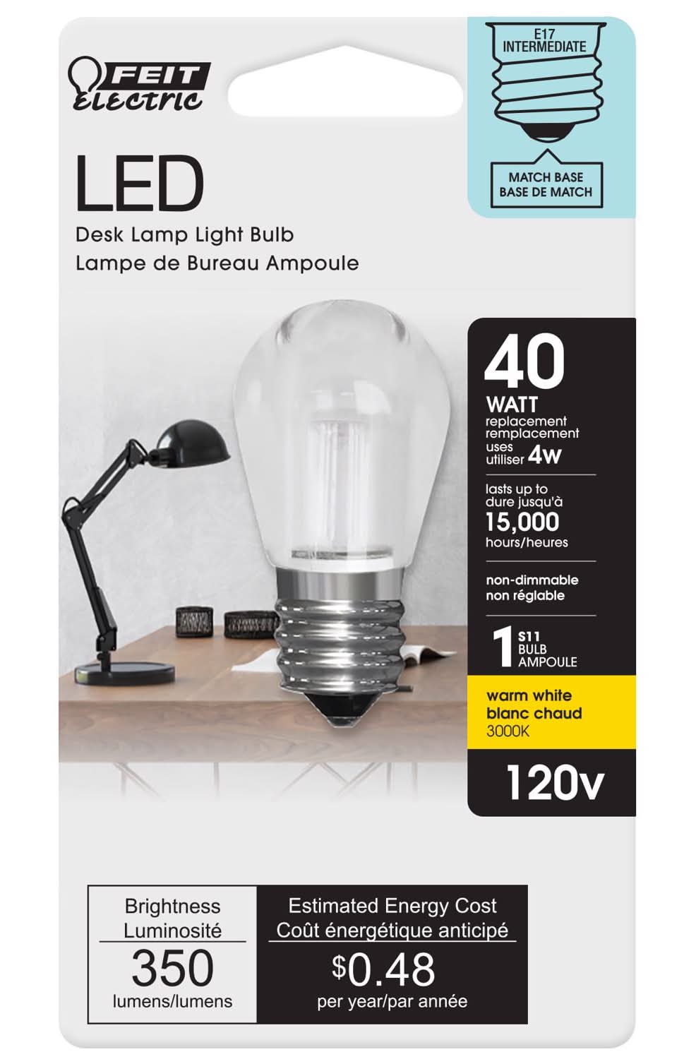 Feit S11 E17 (Intermediate) Led Bulb Warm White 40 Watt Equivalence 1 Pk