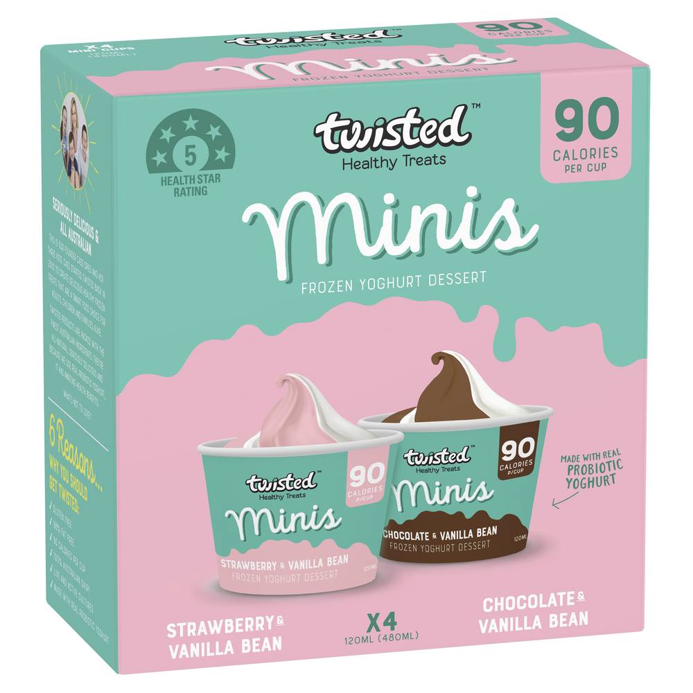 Twisted Strawberry,Chocolate & Vanilla Bean Minis Frozen Yoghurt 4 ct