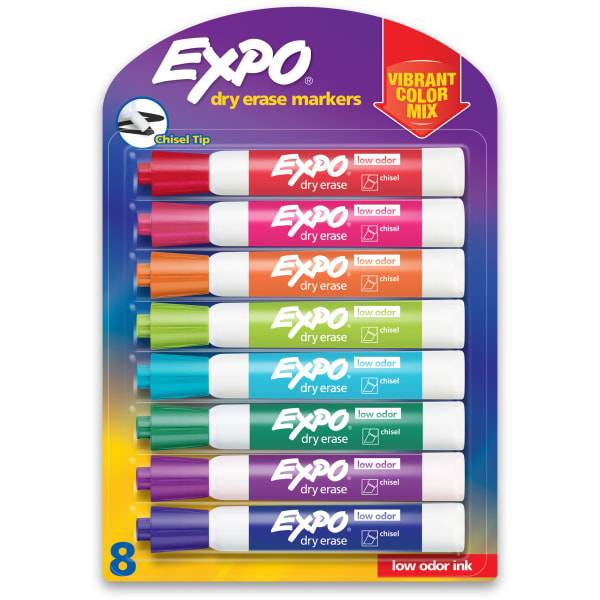 Expo Low-Odor Dry-Erase Markers, Chisel Point, Assorted Colors,