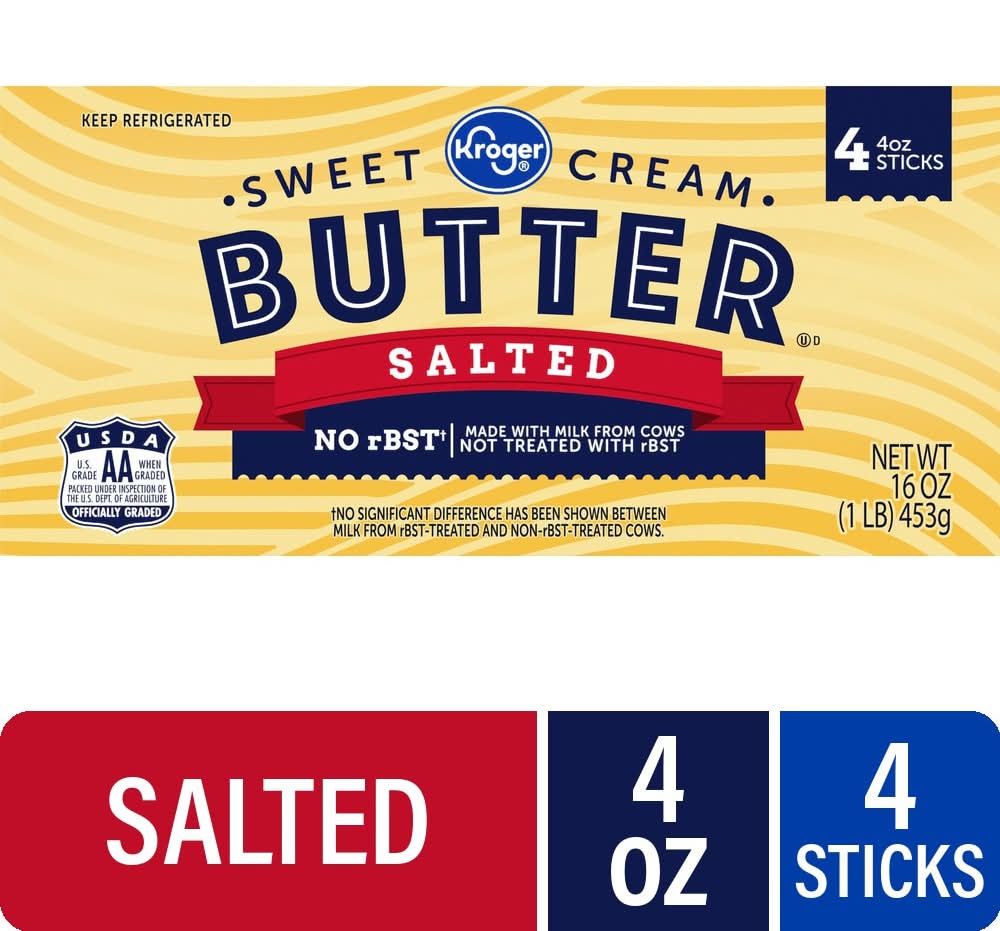Kroger Sweet Cream Butter Sticks, Salted (4 x 4 oz)