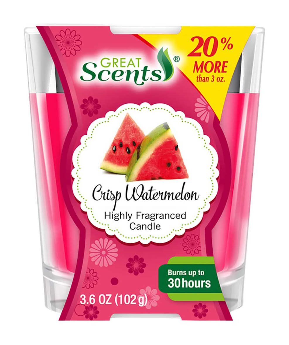 Great Scents Highly Fragranced Candle, Crisp Watermelon (3.6 oz)