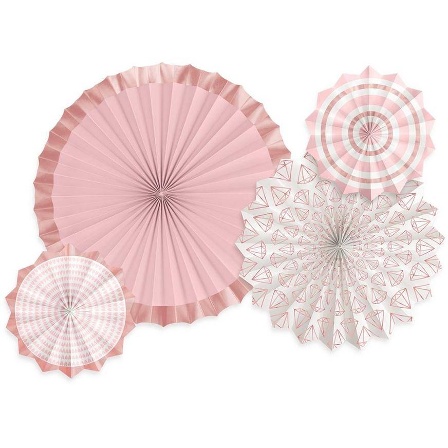 Blush Rose Gold Paper Fan Decorations 4ct